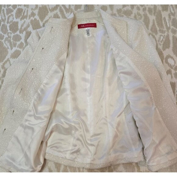 Anne Klein Off White Textured Jacket Mandarin Collar & Pockets Women Size 4 - Picture 9 of 9